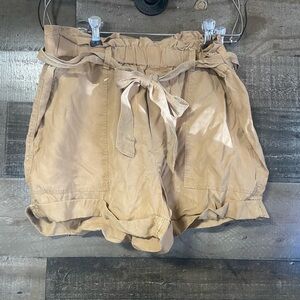 aerie Tan Paperbag Waist Tie-Front Shorts